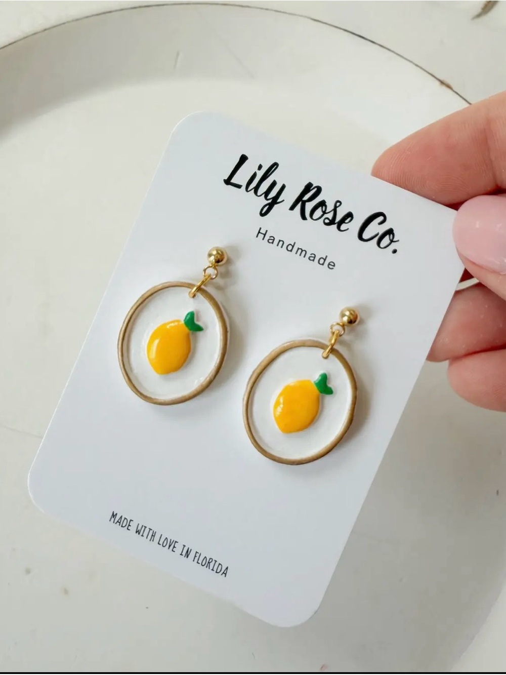 Lily Rose Gold Hoop Clay Lemon 🍋 Earrings - Picture 2 of 2